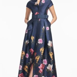 Sachin + Babi Navy Floral Belted Maxi Dress